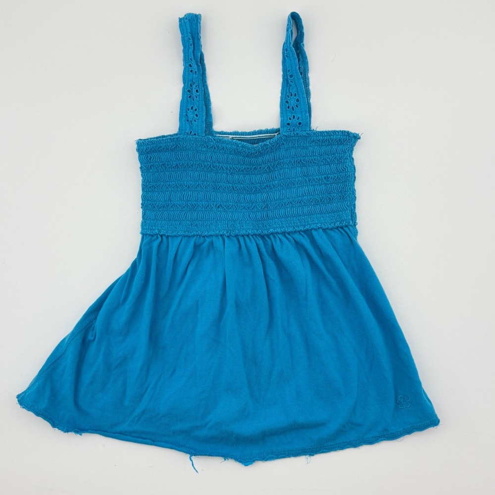 Limited‎ Too Y2K Girls Blue Smocked Eyelet Cotton Tank Top Size 6 Boho Summer